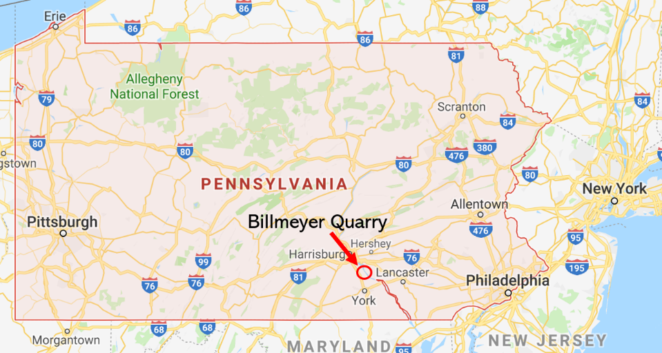 Map showing location of Billmeyer Quarry